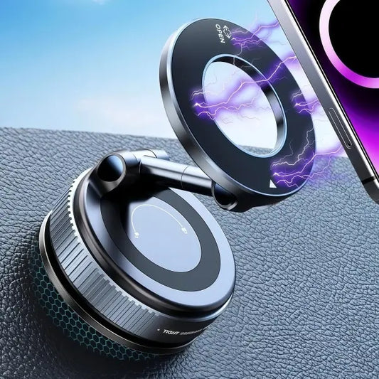 Universal Magnetic Car Phone Holder Strong Vacuum Suction Cup Mount for All Smartphones & Vehicles Foldable Design Works on Dashboard Gym & Bathroom Mirrors
