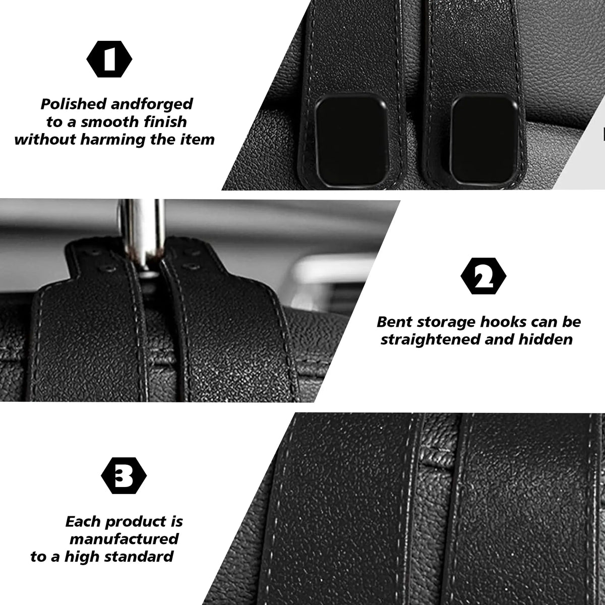 4 Counts Car Seat Headrest Hook, Improved Car Seat Back Double Hooks for Kids' Toys Hats Masks Sunglasses, Soft Gentle Faux Leather