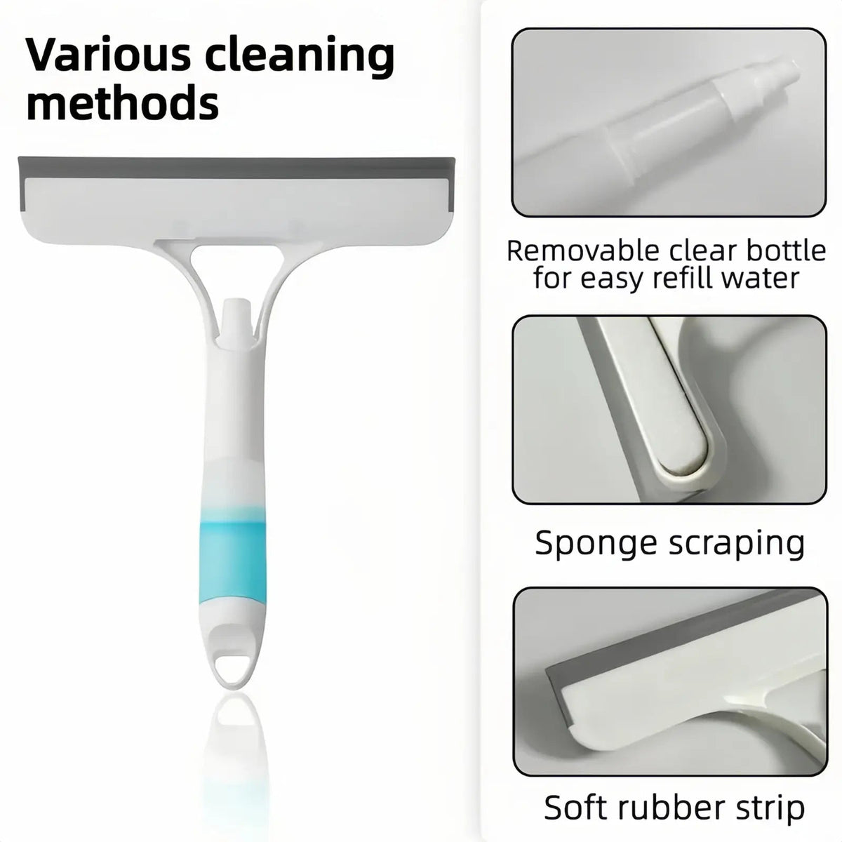 3 in 1 Window Cleaning Scraper, Squeegee and Scrubber with Spray, Multifunctional Household Cleaning Tool, Car Windshield Cleaner,Lightweight Silicone Microfiber Wipe